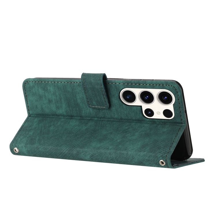 For Samsung Galaxy S25 Ultra 5G Skin Feel Stripe Pattern Leather Phone Case with Long Lanyard(Green) - Galaxy S25 Ultra 5G Cases by PMC Jewellery | Online Shopping South Africa | PMC Jewellery | Buy Now Pay Later Mobicred