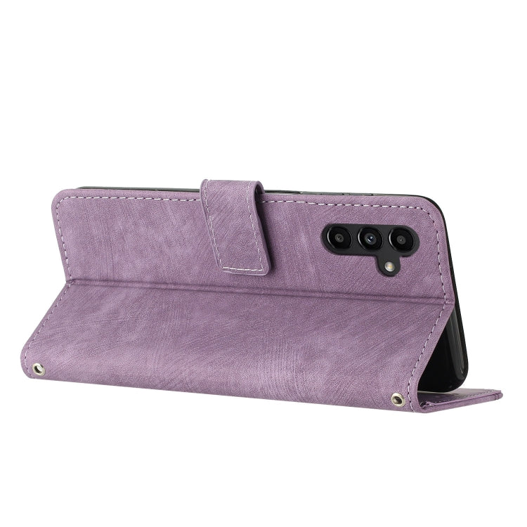 For Samsung Galaxy S25 / S24 5G Skin Feel Stripe Pattern Leather Phone Case with Long Lanyard(Purple) - Galaxy S25 5G Cases by PMC Jewellery | Online Shopping South Africa | PMC Jewellery | Buy Now Pay Later Mobicred