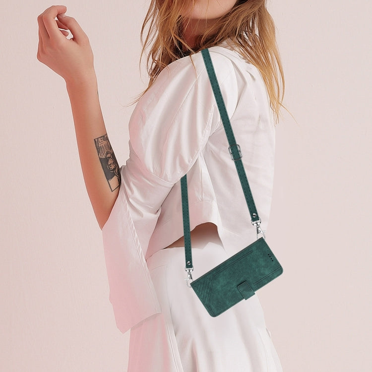 For Samsung Galaxy S25+ / S24+ 5G Skin Feel Stripe Pattern Leather Phone Case with Long Lanyard(Green) - Galaxy S25+ 5G Cases by PMC Jewellery | Online Shopping South Africa | PMC Jewellery | Buy Now Pay Later Mobicred