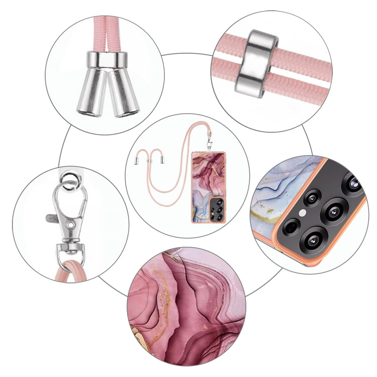 For Samsung Galaxy S25 Ultra 5G Electroplating Marble Dual-side IMD Phone Case with Lanyard(Rose Red 014)