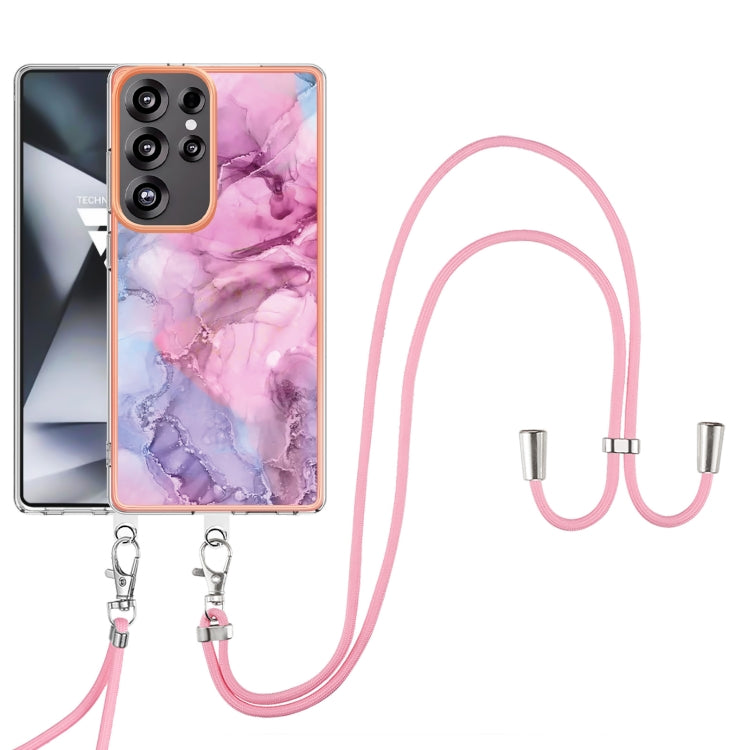 For Samsung Galaxy S25 Ultra 5G Electroplating Marble Dual-side IMD Phone Case with Lanyard(Pink 013) - Galaxy S25 Ultra 5G Cases by PMC Jewellery | Online Shopping South Africa | PMC Jewellery | Buy Now Pay Later Mobicred