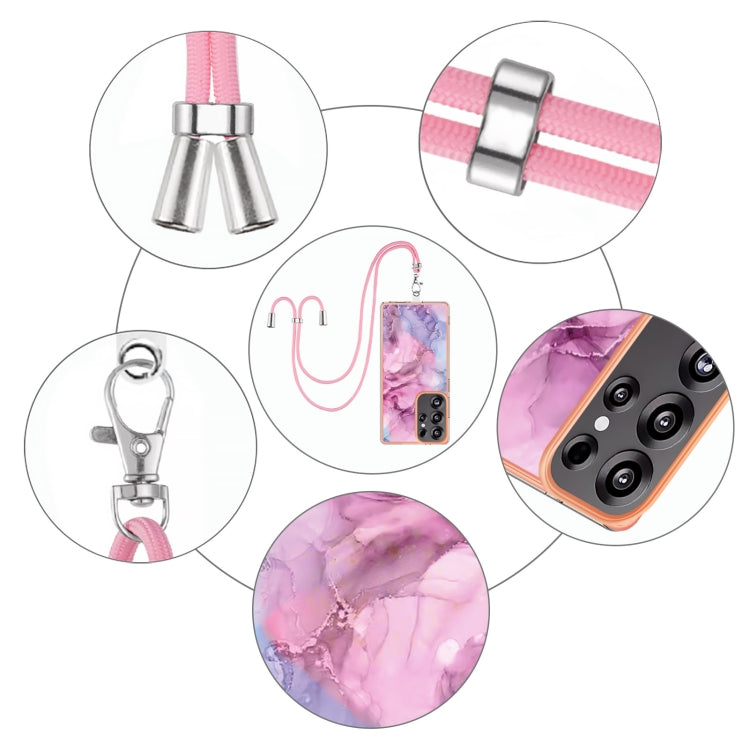 For Samsung Galaxy S25 Ultra 5G Electroplating Marble Dual-side IMD Phone Case with Lanyard(Pink 013) - Galaxy S25 Ultra 5G Cases by PMC Jewellery | Online Shopping South Africa | PMC Jewellery | Buy Now Pay Later Mobicred
