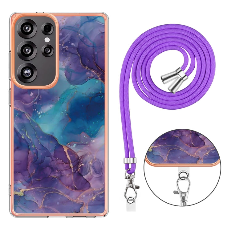 For Samsung Galaxy S25 Ultra 5G Electroplating Marble Dual-side IMD Phone Case with Lanyard(Purple 016) - Galaxy S25 Ultra 5G Cases by PMC Jewellery | Online Shopping South Africa | PMC Jewellery | Buy Now Pay Later Mobicred