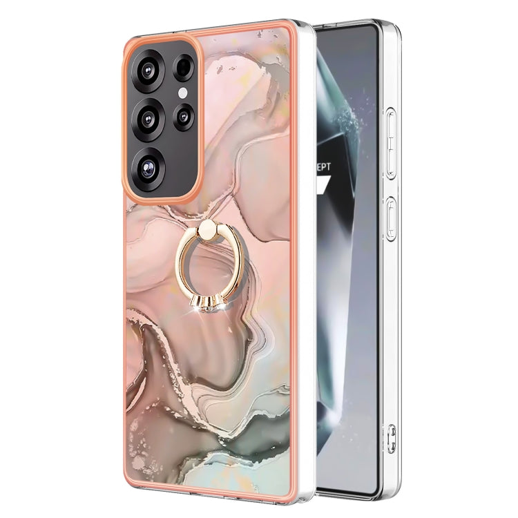 For Samsung Galaxy S25 Ultra 5G Electroplating Marble Dual-side IMD Phone Case with Ring(Rose Gold 015) - Galaxy S25 Ultra 5G Cases by PMC Jewellery | Online Shopping South Africa | PMC Jewellery | Buy Now Pay Later Mobicred