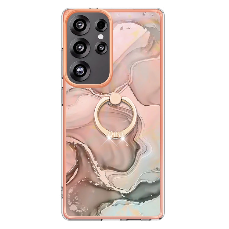 For Samsung Galaxy S25 Ultra 5G Electroplating Marble Dual-side IMD Phone Case with Ring(Rose Gold 015) - Galaxy S25 Ultra 5G Cases by PMC Jewellery | Online Shopping South Africa | PMC Jewellery | Buy Now Pay Later Mobicred