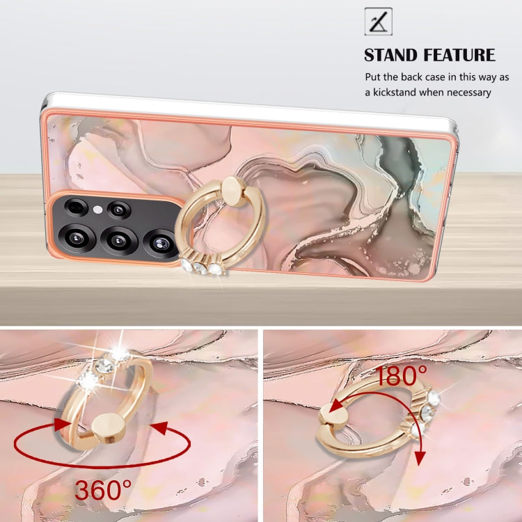 For Samsung Galaxy S25 Ultra 5G Electroplating Marble Dual-side IMD Phone Case with Ring(Rose Gold 015) - Galaxy S25 Ultra 5G Cases by PMC Jewellery | Online Shopping South Africa | PMC Jewellery | Buy Now Pay Later Mobicred