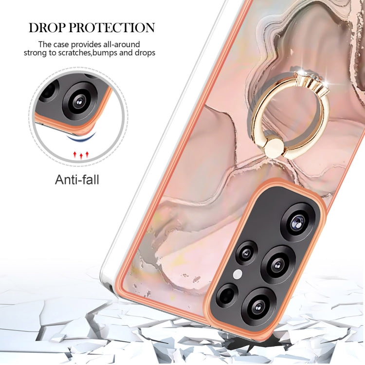 For Samsung Galaxy S25 Ultra 5G Electroplating Marble Dual-side IMD Phone Case with Ring(Rose Gold 015) - Galaxy S25 Ultra 5G Cases by PMC Jewellery | Online Shopping South Africa | PMC Jewellery | Buy Now Pay Later Mobicred
