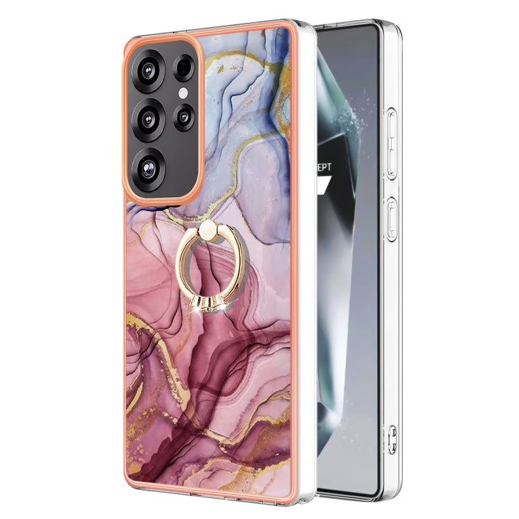 For Samsung Galaxy S25 Ultra 5G Electroplating Marble Dual-side IMD Phone Case with Ring(Rose Red 014) - Galaxy S25 Ultra 5G Cases by PMC Jewellery | Online Shopping South Africa | PMC Jewellery | Buy Now Pay Later Mobicred