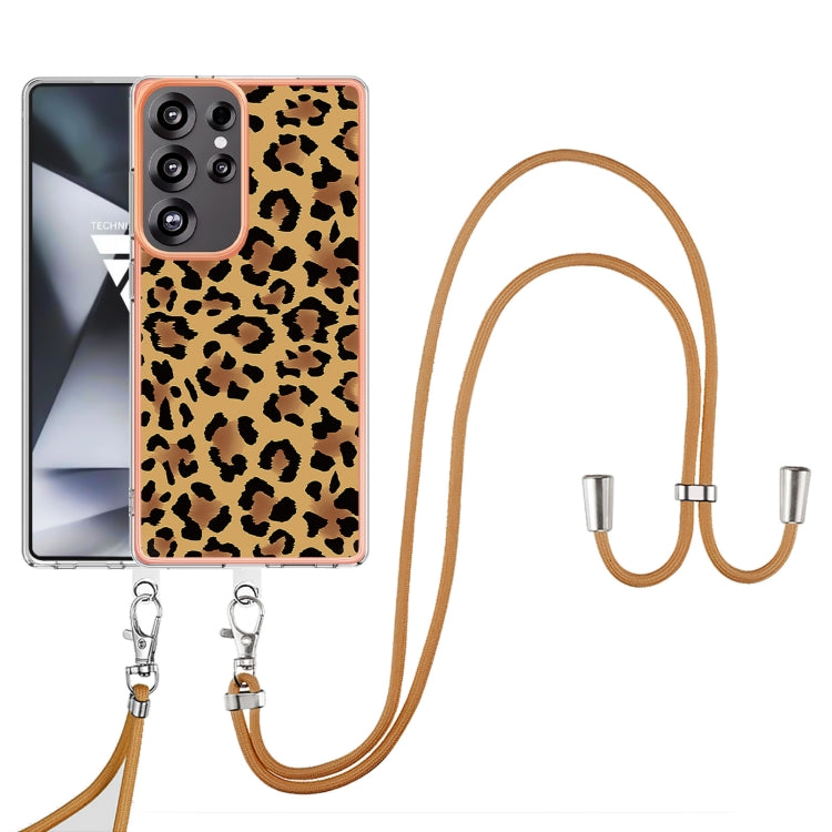 For Samsung Galaxy S25 Ultra 5G Electroplating Dual-side IMD Phone Case with Lanyard(Leopard Print) - Galaxy S25 Ultra 5G Cases by PMC TechLife | Online Shopping South Africa | PMC TechLife | Buy Now Pay Later Mobicred