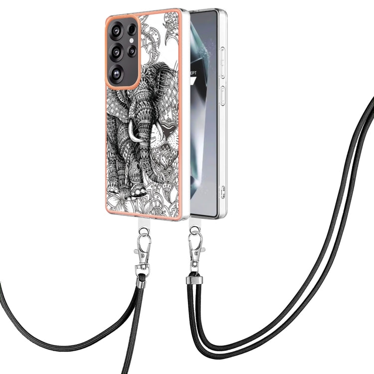 For Samsung Galaxy S25 Ultra 5G Electroplating Dual-side IMD Phone Case with Lanyard(Totem Elephant) - Galaxy S25 Ultra 5G Cases by PMC TechLife | Online Shopping South Africa | PMC TechLife | Buy Now Pay Later Mobicred