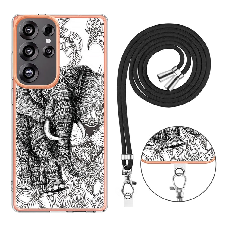 For Samsung Galaxy S25 Ultra 5G Electroplating Dual-side IMD Phone Case with Lanyard(Totem Elephant) - Galaxy S25 Ultra 5G Cases by PMC TechLife | Online Shopping South Africa | PMC TechLife | Buy Now Pay Later Mobicred