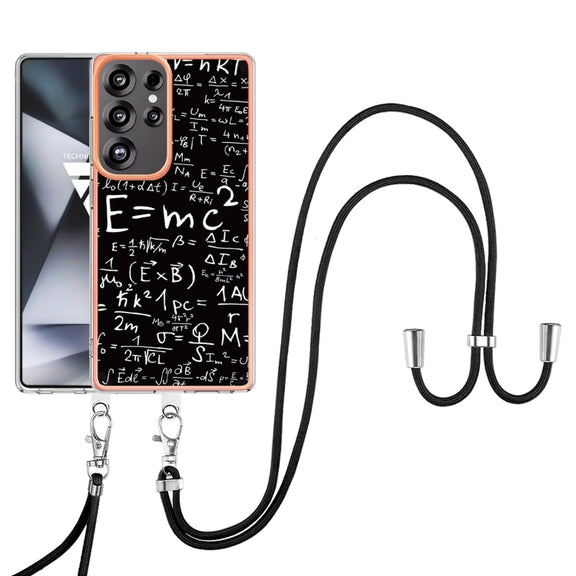For Samsung Galaxy S25 Ultra 5G Electroplating Dual-side IMD Phone Case with Lanyard(Equation)