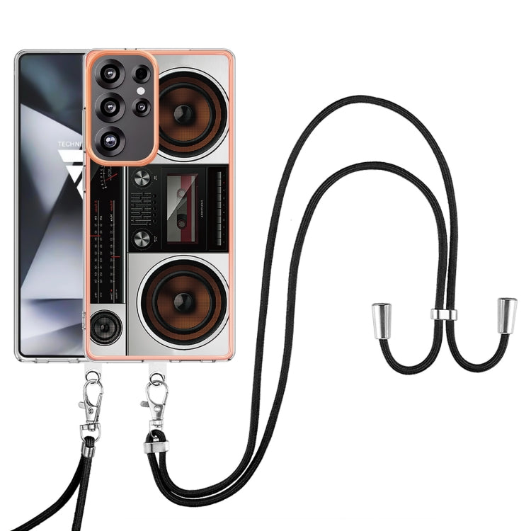 For Samsung Galaxy S25 Ultra 5G Electroplating Dual-side IMD Phone Case with Lanyard(Retro Radio) - Galaxy S25 Ultra 5G Cases by PMC TechLife | Online Shopping South Africa | PMC TechLife | Buy Now Pay Later Mobicred