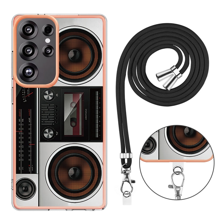 For Samsung Galaxy S25 Ultra 5G Electroplating Dual-side IMD Phone Case with Lanyard(Retro Radio) - Galaxy S25 Ultra 5G Cases by PMC TechLife | Online Shopping South Africa | PMC TechLife | Buy Now Pay Later Mobicred