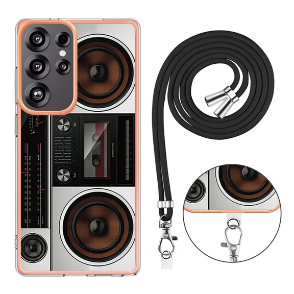 For Samsung Galaxy S25 Ultra 5G Electroplating Dual-side IMD Phone Case with Lanyard(Retro Radio)