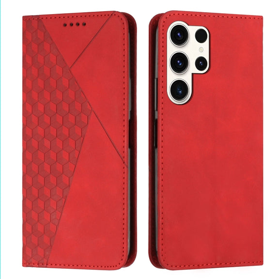 For Samsung Galaxy S25 Ultra 5G Diamond Splicing Skin Feel Magnetic Leather Phone Case(Red)