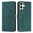 For Samsung Galaxy S25 Ultra 5G Skin Feel Heart Embossed Leather Phone Case with Long Lanyard(Green) - Galaxy S25 Ultra 5G Cases by PMC Jewellery | Online Shopping South Africa | PMC Jewellery | Buy Now Pay Later Mobicred