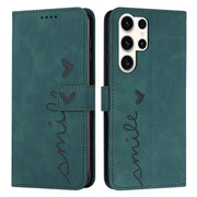 For Samsung Galaxy S25 Ultra 5G Skin Feel Heart Embossed Leather Phone Case with Long Lanyard(Green)