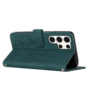 For Samsung Galaxy S25 Ultra 5G Skin Feel Heart Embossed Leather Phone Case with Long Lanyard(Green)