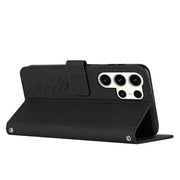 For Samsung Galaxy S25 Ultra 5G Skin Feel Heart Embossed Leather Phone Case with Long Lanyard(Black)