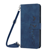 For Samsung Galaxy S25 Ultra 5G Skin Feel Heart Embossed Leather Phone Case with Long Lanyard(Blue)