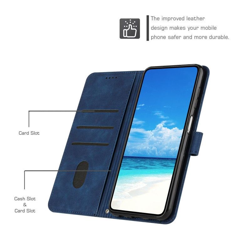 For Samsung Galaxy S25 Ultra 5G Skin Feel Heart Embossed Leather Phone Case with Long Lanyard(Blue)