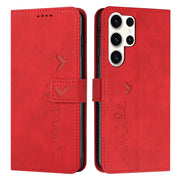 For Samsung Galaxy S25 Ultra 5G Skin Feel Heart Embossed Leather Phone Case with Long Lanyard(Red)