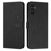 For Samsung Galaxy S25 / S24 5G Skin Feel Heart Embossed Leather Phone Case with Long Lanyard(Black)