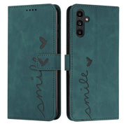 For Samsung Galaxy S25+ / S24+ 5G Skin Feel Heart Embossed Leather Phone Case with Long Lanyard(Green)