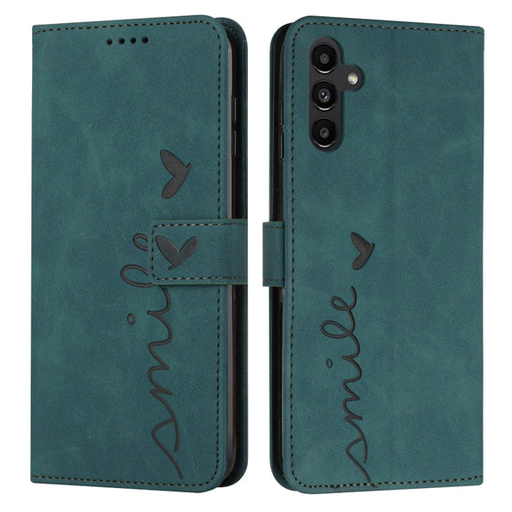 For Samsung Galaxy S25+ / S24+ 5G Skin Feel Heart Embossed Leather Phone Case with Long Lanyard(Green)