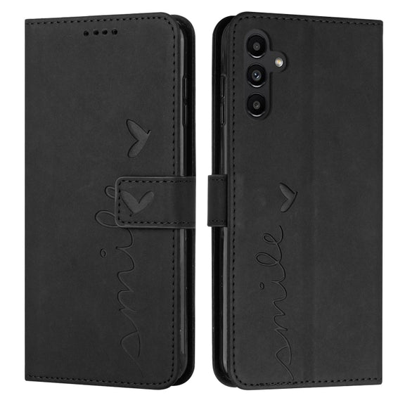 For Samsung Galaxy S25+ / S24+ 5G Skin Feel Heart Embossed Leather Phone Case with Long Lanyard(Black)