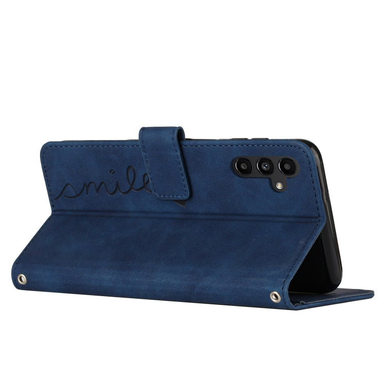 For Samsung Galaxy S25+ / S24+ 5G Skin Feel Heart Embossed Leather Phone Case with Long Lanyard(Blue)