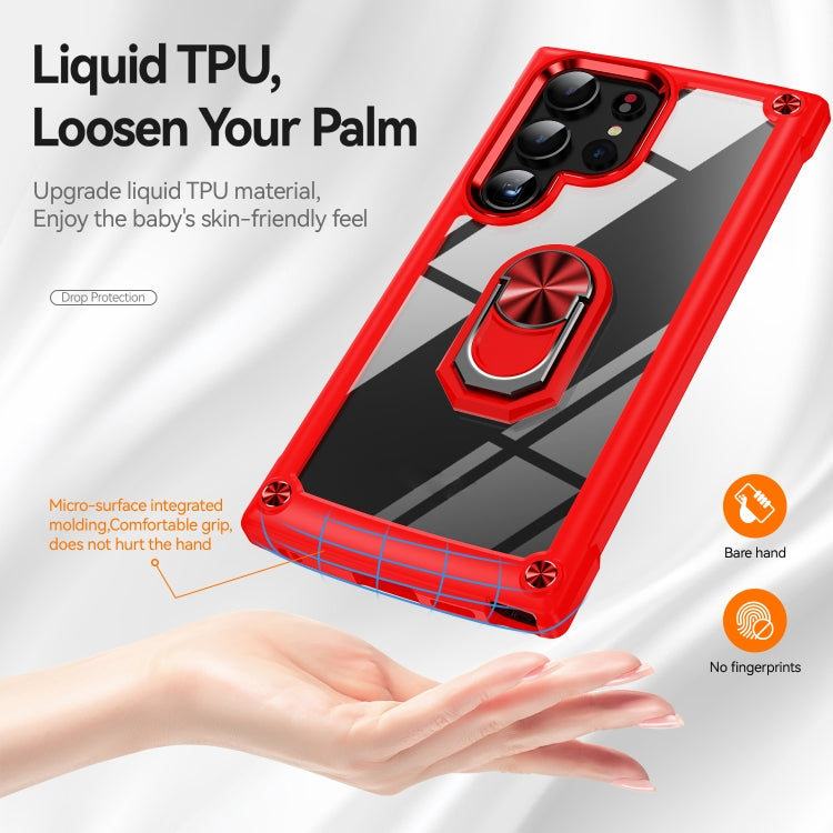 For Samsung Galaxy S25 Ultra 5G TPU + PC Lens Protection Phone Case with Ring Holder(Red)