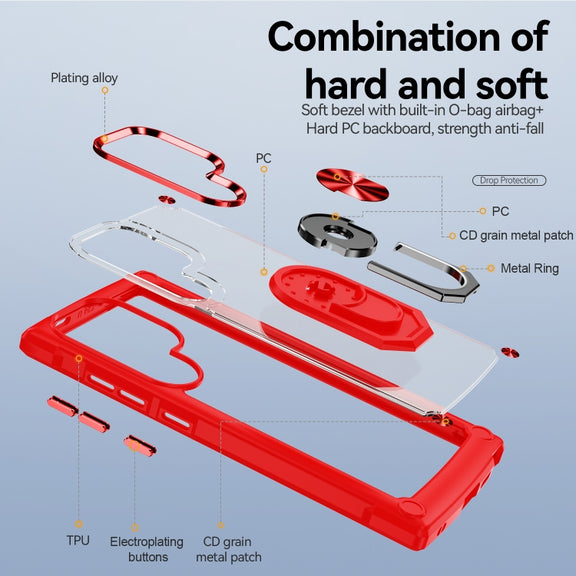 For Samsung Galaxy S25 Ultra 5G TPU + PC Lens Protection Phone Case with Ring Holder(Red)