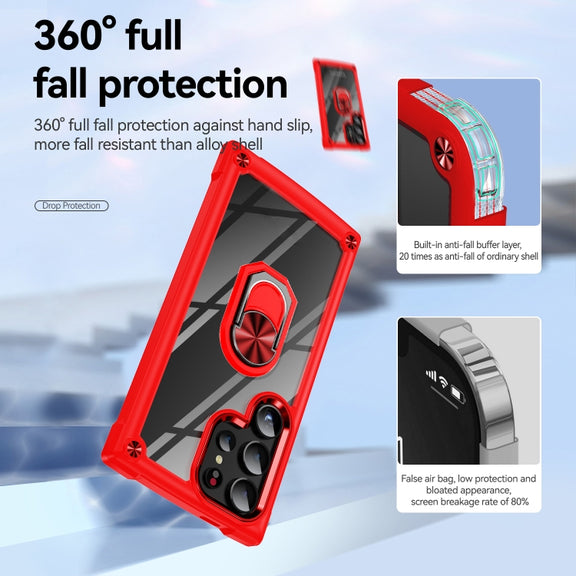 For Samsung Galaxy S25 Ultra 5G TPU + PC Lens Protection Phone Case with Ring Holder(Red)