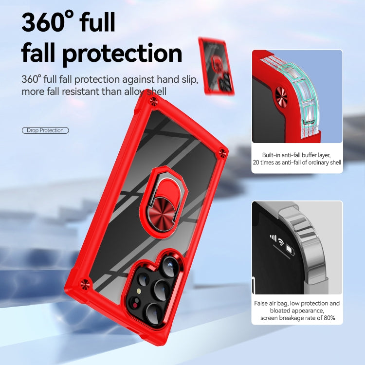 For Samsung Galaxy S25 Ultra 5G TPU + PC Lens Protection Phone Case with Ring Holder(Red)