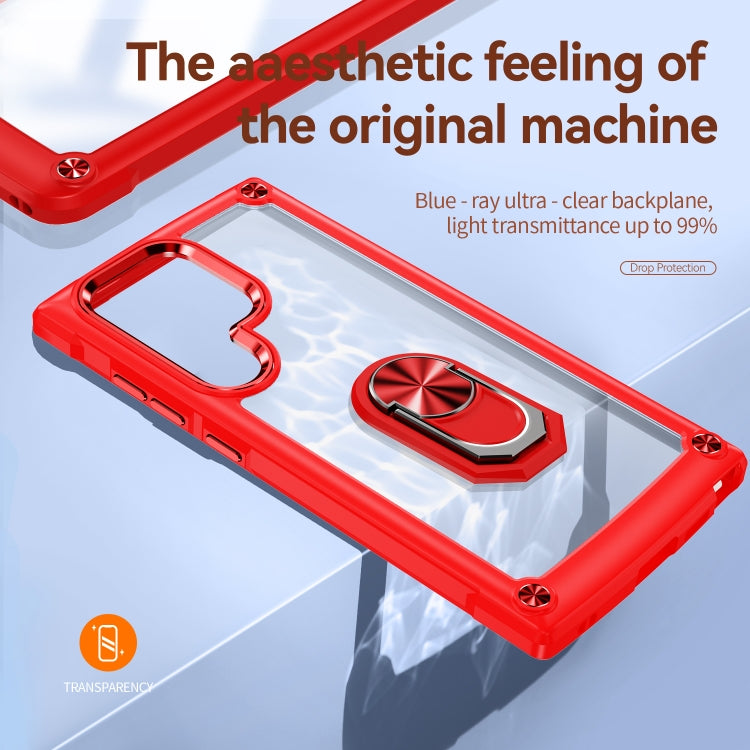 For Samsung Galaxy S25 Ultra 5G TPU + PC Lens Protection Phone Case with Ring Holder(Red)