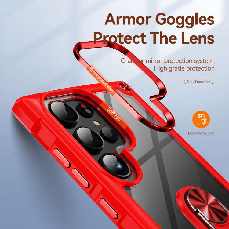 For Samsung Galaxy S25 Ultra 5G TPU + PC Lens Protection Phone Case with Ring Holder(Red)