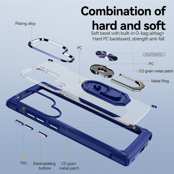 For Samsung Galaxy S25 Ultra 5G TPU + PC Lens Protection Phone Case with Ring Holder(Blue)