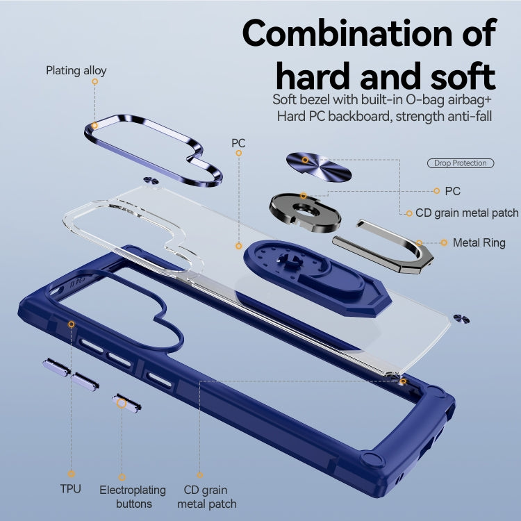 For Samsung Galaxy S25 Ultra 5G TPU + PC Lens Protection Phone Case with Ring Holder(Blue)