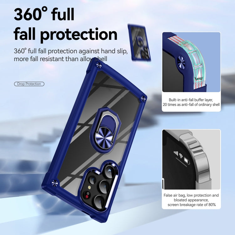For Samsung Galaxy S25 Ultra 5G TPU + PC Lens Protection Phone Case with Ring Holder(Blue)