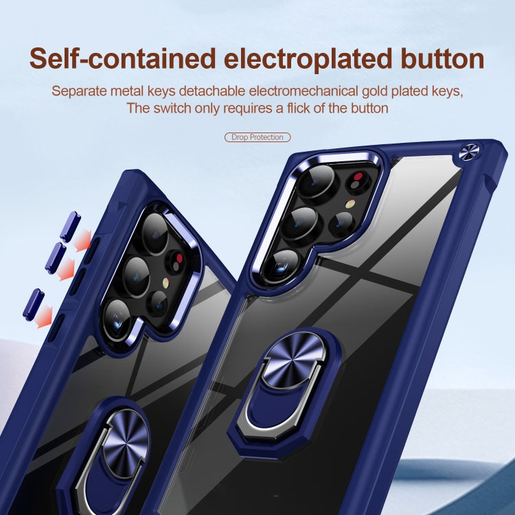 For Samsung Galaxy S25 Ultra 5G TPU + PC Lens Protection Phone Case with Ring Holder(Blue)