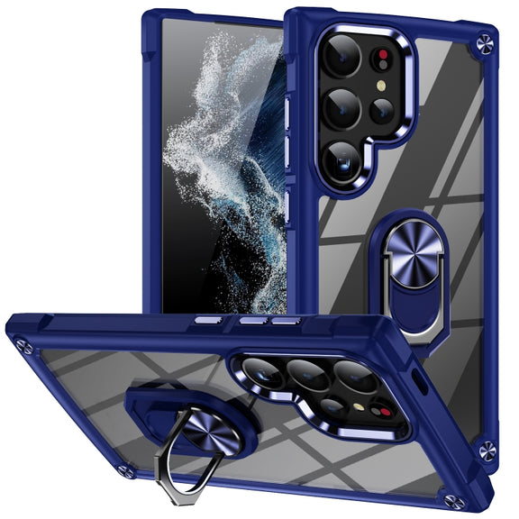 For Samsung Galaxy S25 Ultra 5G TPU + PC Lens Protection Phone Case with Ring Holder(Blue)