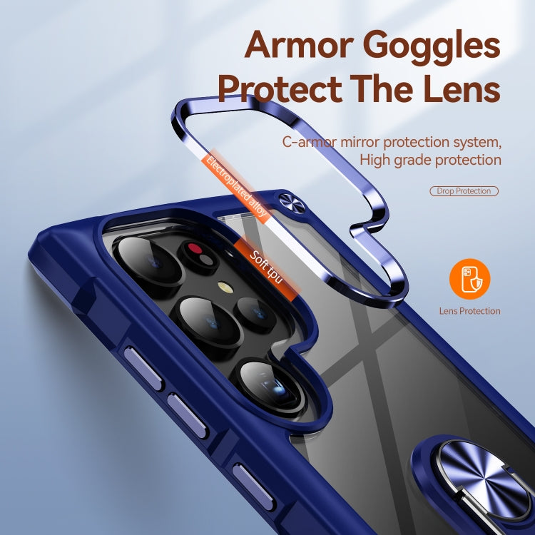 For Samsung Galaxy S25 Ultra 5G TPU + PC Lens Protection Phone Case with Ring Holder(Blue)
