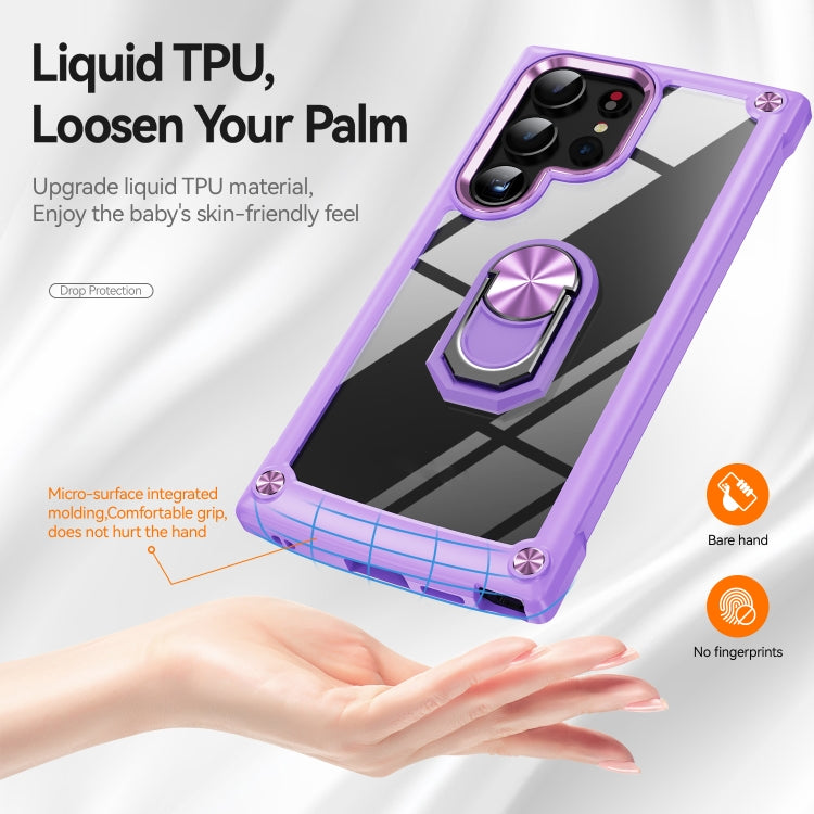 For Samsung Galaxy S25 Ultra 5G TPU + PC Lens Protection Phone Case with Ring Holder(Purple)