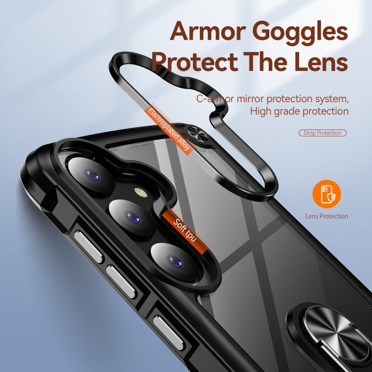 For Samsung Galaxy S25+ 5G TPU + PC Lens Protection Phone Case with Ring Holder(Black)
