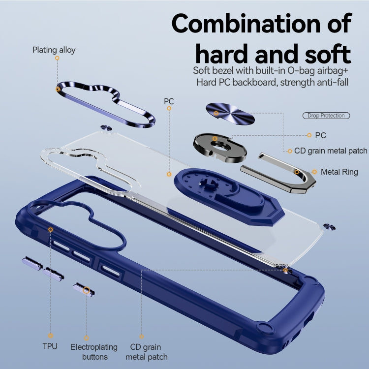 For Samsung Galaxy S25 5G TPU + PC Lens Protection Phone Case with Ring Holder(Blue)