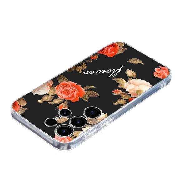For Samsung Galaxy S25 Ultra 5G Colorful Painting Pattern TPU Phone Case(Flowers On Black)