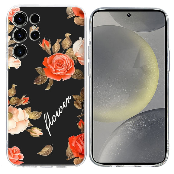 For Samsung Galaxy S25 Ultra 5G Colorful Painting Pattern TPU Phone Case(Flowers On Black)