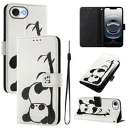 For iPhone 16e Art Colored Drawing Pattern Leather Phone Case(Panda)